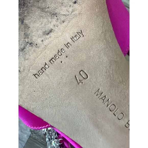 Manolo Blahnik Lurum Pink Satin Crystal 90mm Mule Heels EU 40 w/Box Dust Bag COA - Picture 12 of 16